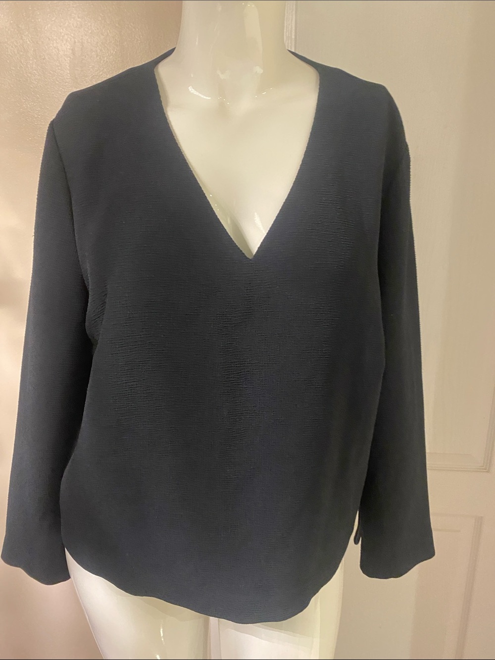 DKNY Black V-Neck Long Sleeve Top